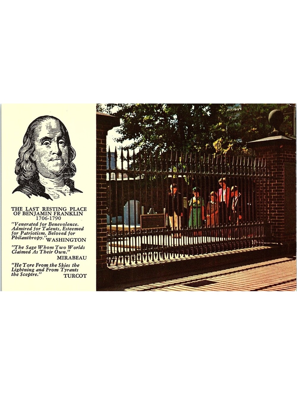 Vintage Postcard Benjamin Franklin Grave Philadelphia Quaker City 1965